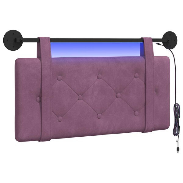 vidaXL Tête de lit suspendue Avec lumière LED Pourpre Velours