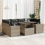 vidaXL Salon de jardin avec coussins 7 Pièces gris résine tressée
