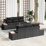 vidaXL Ensemble de canapé de jardin avec coussin 7 Pièces Noir Poly rotin