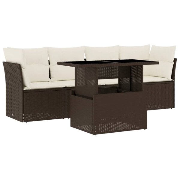 vidaXL Salon de jardin avec coussins 5 Pièces marron résine tressée