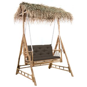 vidaXL Balancelle 2 places feuilles de palmier et coussin 202cm Bambou