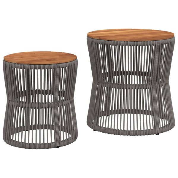 vidaXL Tables d'appoint de jardin 2 Pièces dessus en bois gris poly rotin