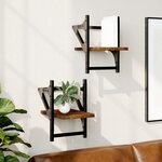 vidaXL Étagères murales avec barres 2 Pièces chêne fumé 20x25x30 cm