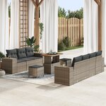 Ensemble de canapé de jardin de 10 pièces avec coussins gris en poly rotin acacia