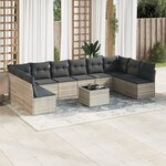 vidaXL Salon de jardin 11 Pièces avec coussins gris clair résine tressée
