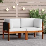 vidaXL Canapés d'angle de jardin 2 pièces avec coussins Bois d'acacia et corde