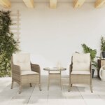 vidaXL Chaises de jardin avec coussins lot de 2 beige résine tressée