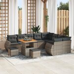 Ensemble de canapé de jardin 12 pièces avec coussins gris rotin polyéthylène acacia