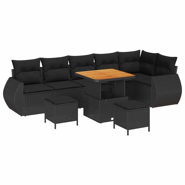 vidaXL Ensemble de canapé de jardin 9 Pièces Noir Poly Rattan