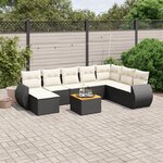 vidaXL Salon de jardin 9 Pièces avec coussins noir résine tressée