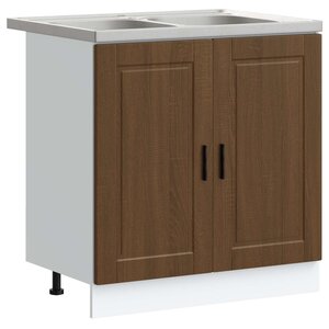 vidaXL Meuble sous évier Porto 2 Pièces Marron Bois d'ingénierie