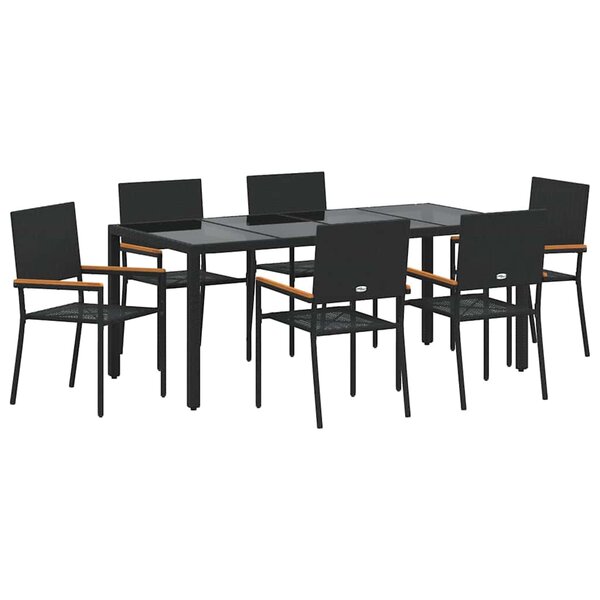 vidaXL Ensemble de salle à manger pour jardin 7 Pièces Noir