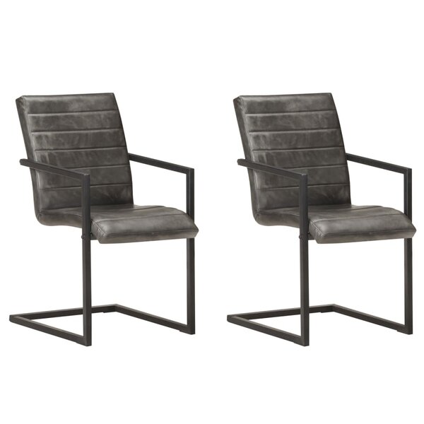 vidaXL Chaises à manger cantilever lot de 2 gris cuir véritable