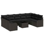 vidaXL Ensemble de canapé de jardin 10 Pièces Noir Poly rotin