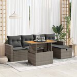 vidaXL Salon de jardin avec coussins 6 Pièces gris résine tressée acacia