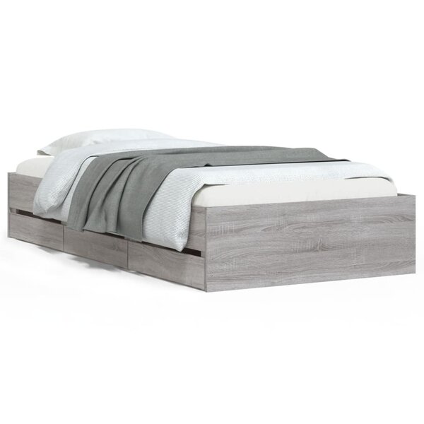vidaXL Cadre de lit avec tiroirs sans matelas sonoma gris 75x190 cm