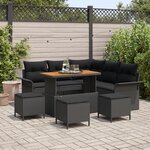 Ensemble de canapé de jardin 9 pièces avec coussins noir poly rotin acacia