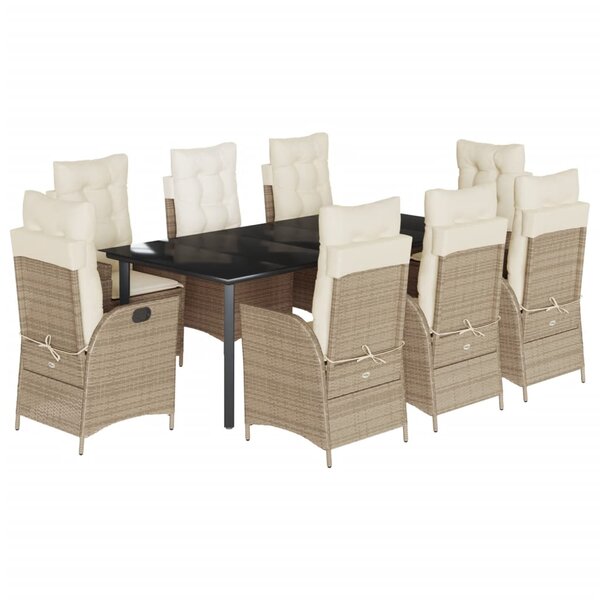 vidaXL Ensemble à manger de jardin et coussins 9 Pièces beige Poly rotin