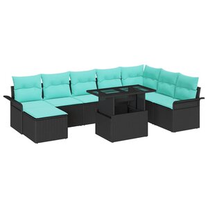 vidaXL Ensemble de canapé de jardin avec coussin 9 Pièces Noir Poly rotin