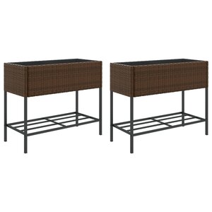 vidaXL Jardinières avec étagère 2 Pièces brun 90x40x75 cm résine tressée