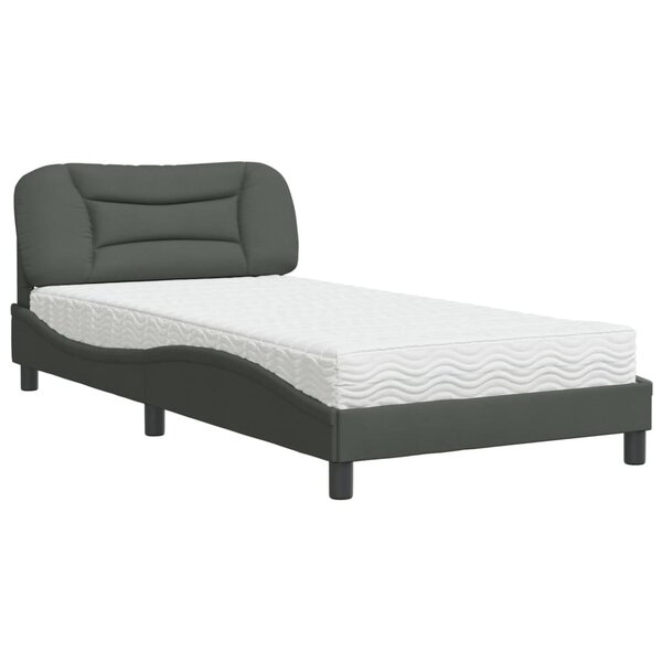 vidaXL Lit avec matelas gris foncé 100x200 cm tissu