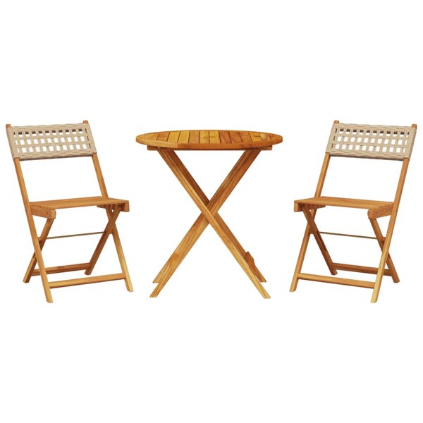 vidaXL Ensemble de bistro 3 Pièces beige résine tressée et bois massif