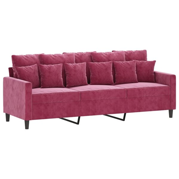 vidaXL Canapé à 3 places Rouge bordeaux 180 cm Velours