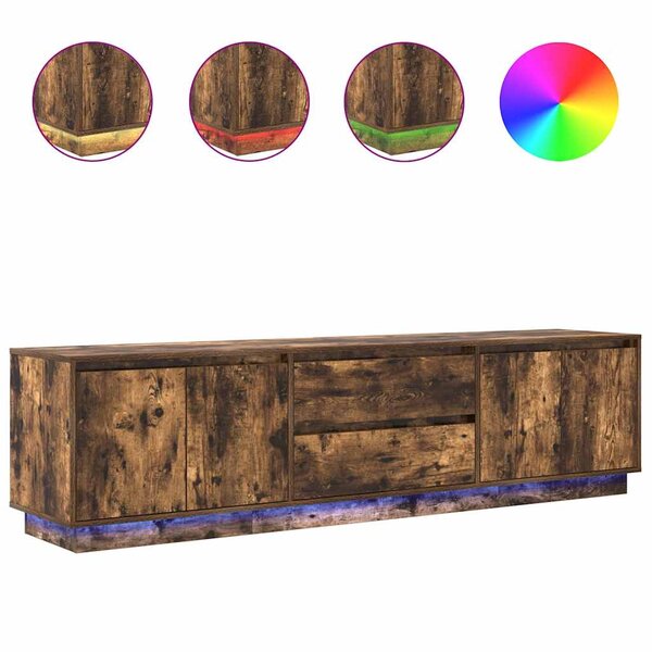vidaXL Meuble TV avec lumières LED chêne fumé 193 5x41x50 cm