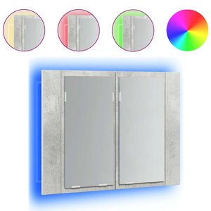 vidaXL Armoire de salle de bain à miroir LED Gris béton Acrylique