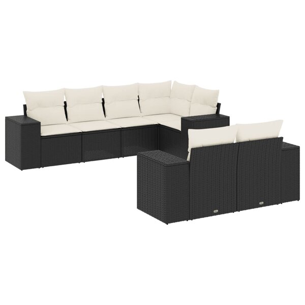 vidaXL Salon de jardin 7 Pièces avec coussins noir résine tressée