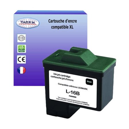 Cartouche compatible Lexmark 16 pour Lexmark X1170, X1180, X1182, X1185, X1190, X1195, X1210, X1250, X1270  Noire - T3AZUR