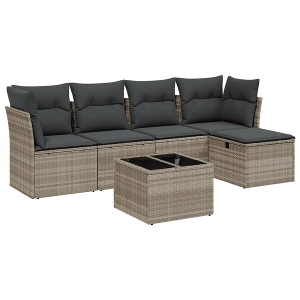 vidaXL Salon de jardin 6 Pièces avec coussins gris clair résine tressée