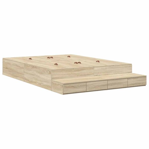 vidaXL Cadre de lit avec rangement avec tiroir Chêne Sonoma 140 cm