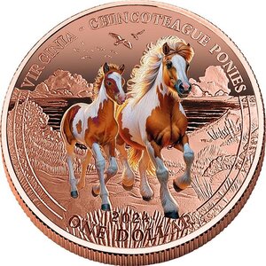 Pièce de monnaie en Cuivre 1 Dollar g 155.5 (5 oz) Millésime 2024 CHINCOTEAGUE PONIES