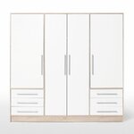 Armoire 4 portes battantes + 6 tiroirs- Bois aggloméré - chêne et blanc - 206 x 60 x 200 cm