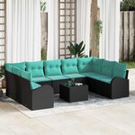 vidaXL Ensemble de canapé de jardin 10 Pièces Noir et turquoise polyrotin