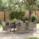 Ensemble de salle à manger de jardin 7 pièces vidaXL avec coussins en rotin poly gris