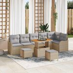 vidaXL Ensemble de canapé de jardin 9 Pièces Beige polyrotin