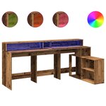 Bureau table poste de travail meuble d'ordinateur informatique étude avec lumières LED vieux bois bois d'ingénierie brun 02_0023438