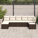 Ensemble de canapé de jardin 7 pièces avec coussins en poly rattan marron