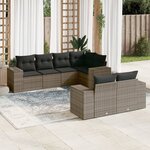 vidaXL Salon de jardin avec coussins 7 Pièces gris résine tressée