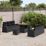 vidaXL Ensemble de canapé de jardin avec coussin 9 Pièces Noir Poly rotin