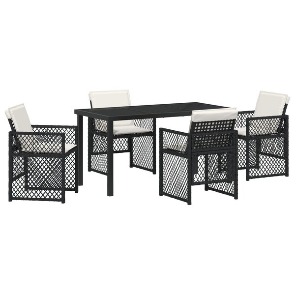 Ensemble de salle à manger de jardin 5 pièces avec coussins en poly rotin noir
