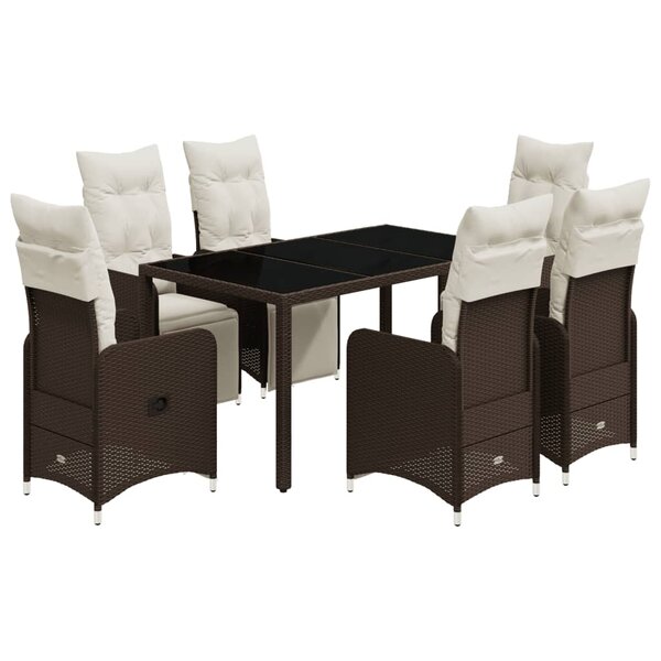 vidaXL Ensemble de bistro de jardin 7 Pièces coussins marron poly rotin