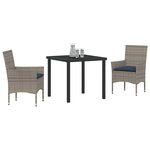 vidaXL Ensemble table et chaises avec coussin 3 Pièces Gris Rotin PE