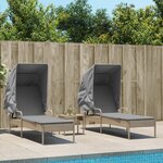 vidaXL Chaises longues lot de 2 avec auvents et table beige poly rotin