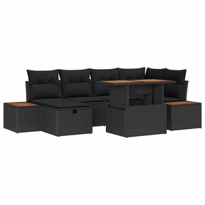vidaXL Ensemble de canapé de jardin avec coussin 7 Pièces Noir Poly rotin