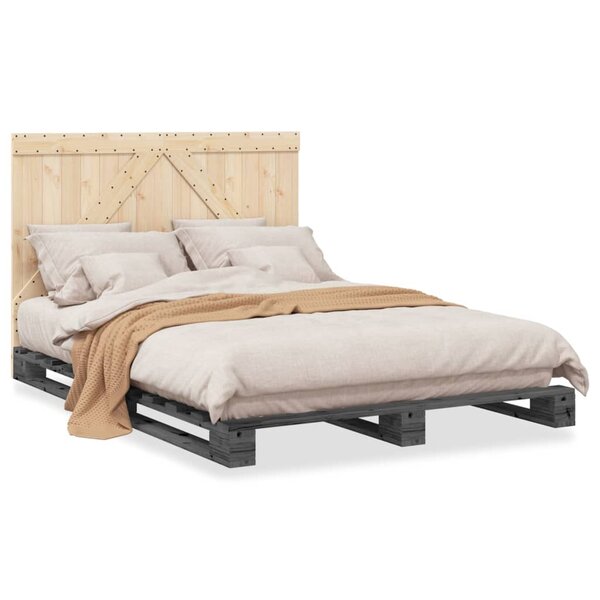 vidaXL Cadre de lit sans matelas gris 140x200 cm bois massif de pin