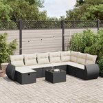 vidaXL Salon de jardin 9 Pièces avec coussins noir résine tressée