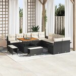 vidaXL Ensemble de canapé de jardin avec coussin 13 Pièces Noir et Crème